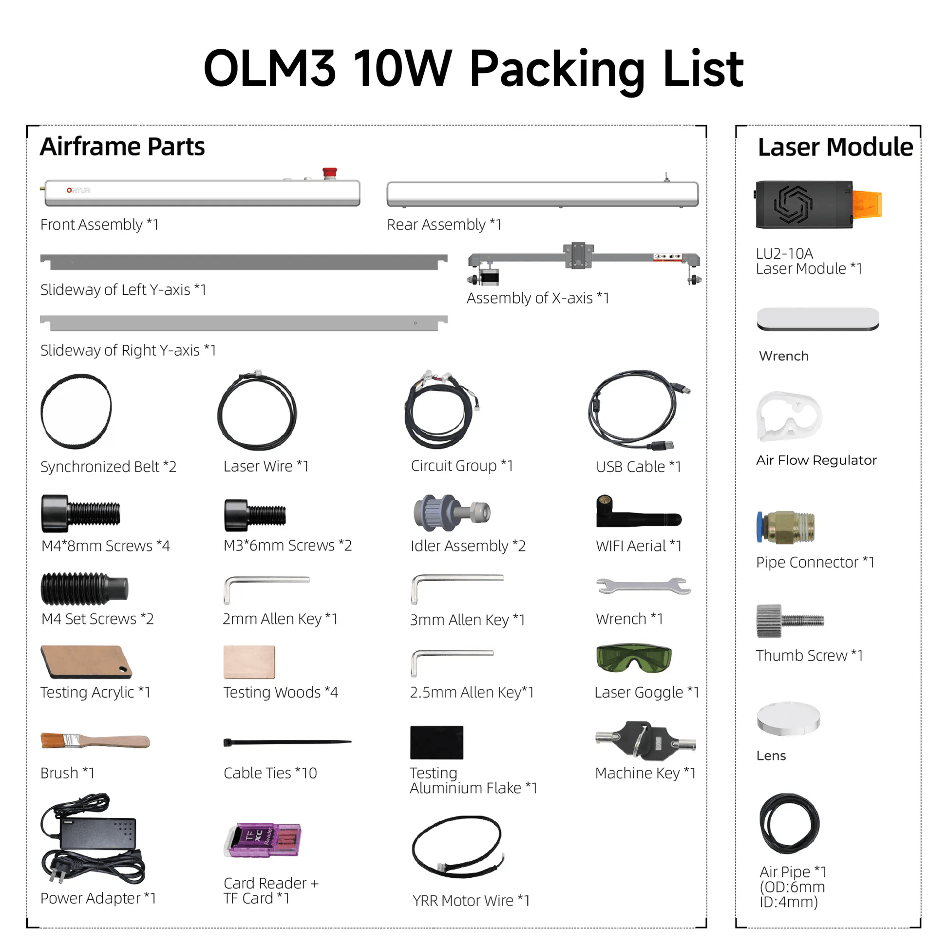 Ortur Laser Master 3 (LM3) Laser Engraving & Cutting Machine OLM3 10W Packing List