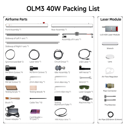 Ortur Laser Master 3 (LM3) Laser Engraving & Cutting Machine OLM3 40W Packing List