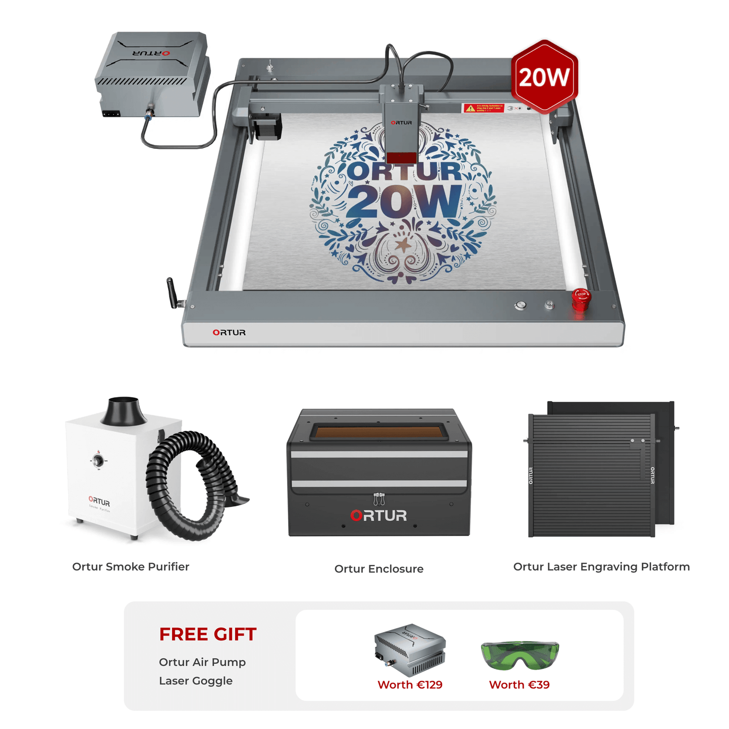 Ortur Laser Master 3 (LM3) Laser Engraving & Cutting Machine 20W (with Free Air Pump) OLM3 CleanAir Bundle